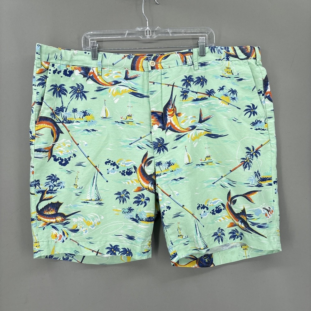 Polo Ralph Lauren Shorts Mens 48 Green Marlin Chino Linen 9" Nautical Tropical